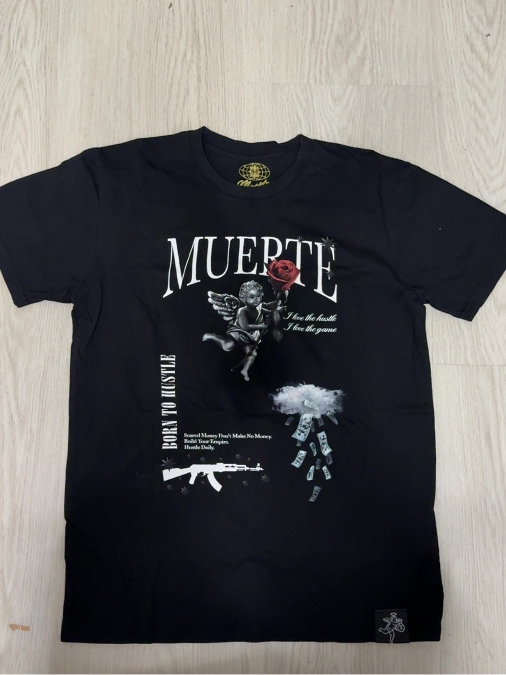 hasta muerte black Graphic Tee with Red Rose